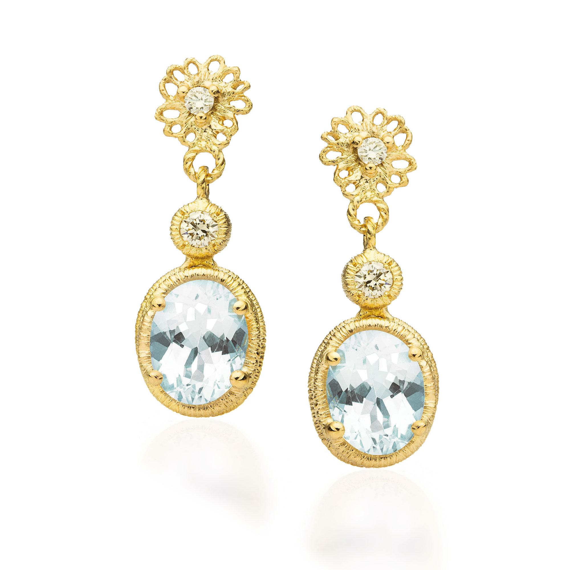 Ohrringe "Theresa" in Gelbgold mit Aquamarin und Brillanten