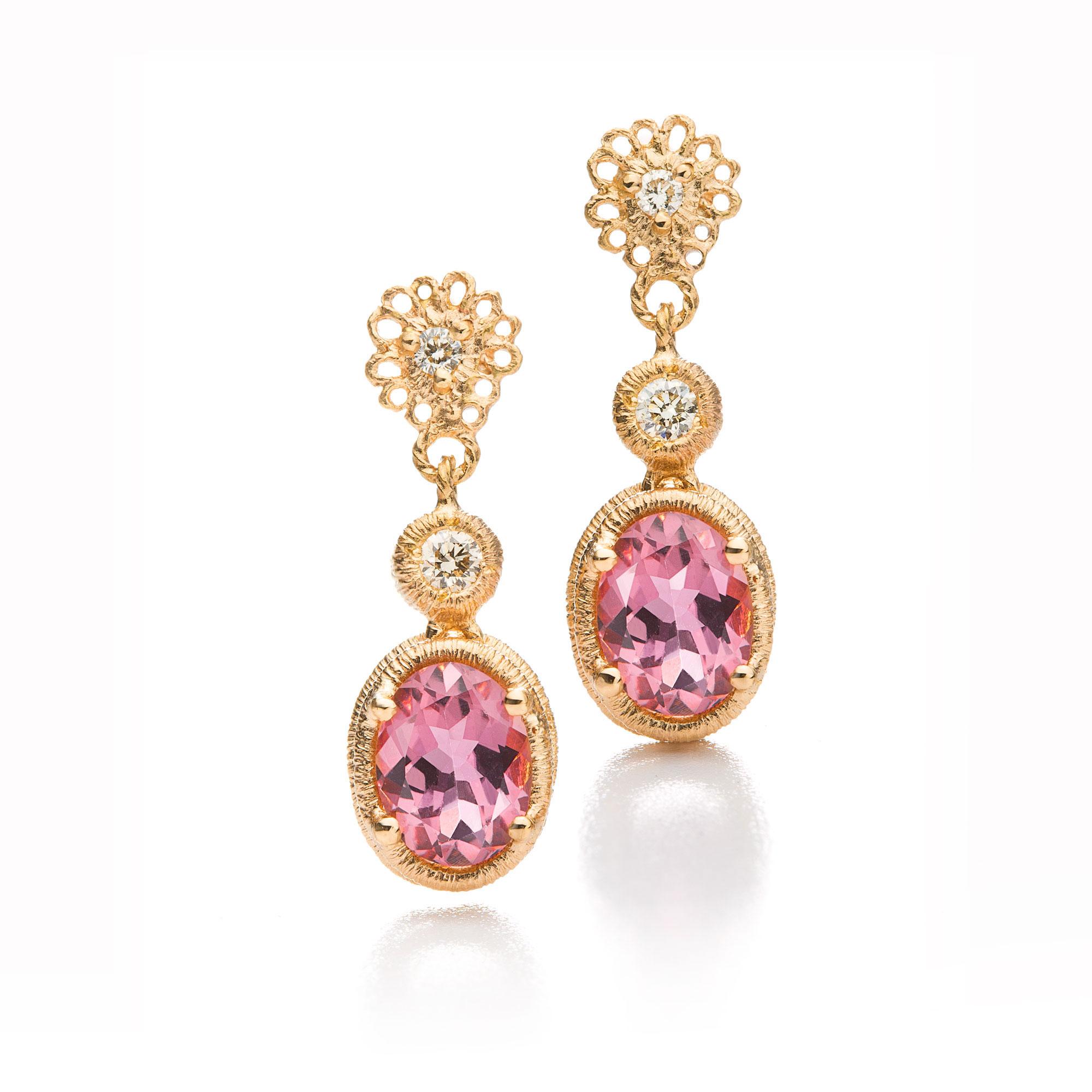 Ohrringe "Theresa" in Roségold mit Pink Turmalin und Brillanten