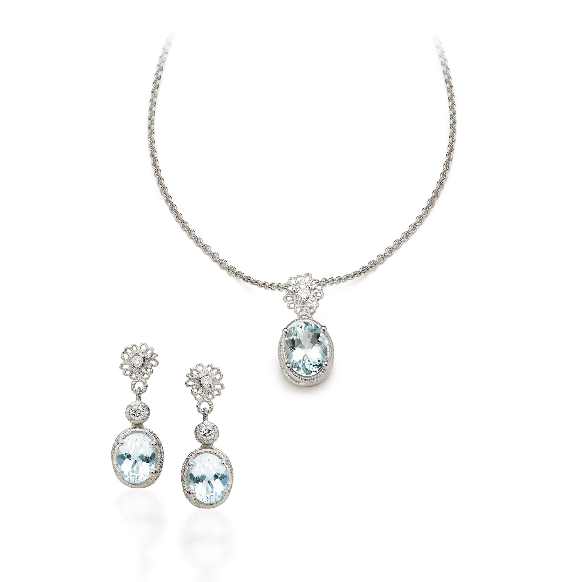 Earrings "Theresa" in white gold with aquamarine and brilliant-cut diamonds