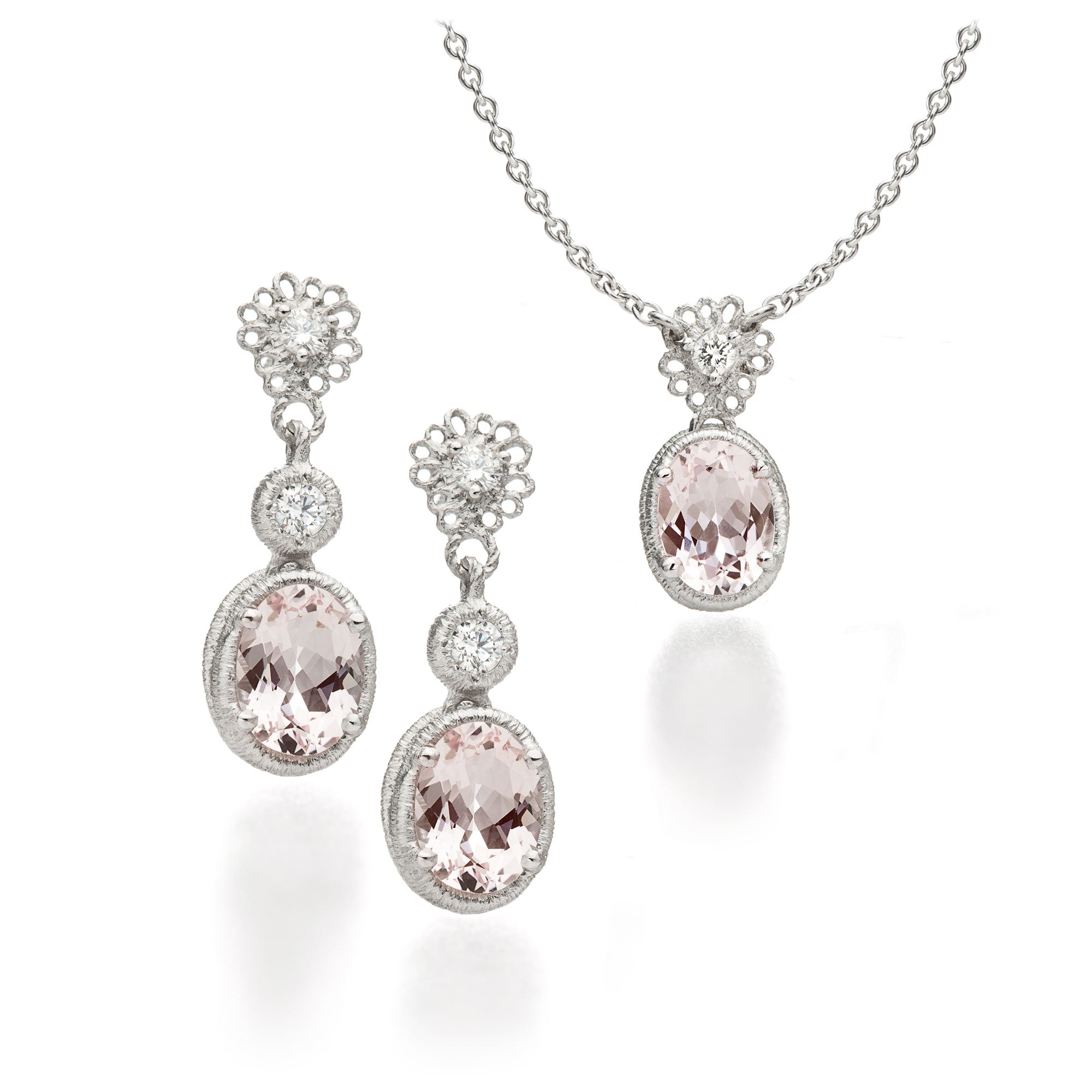 Necklace "Theresa" in white gold with morganite and brilliant-cut diamonds