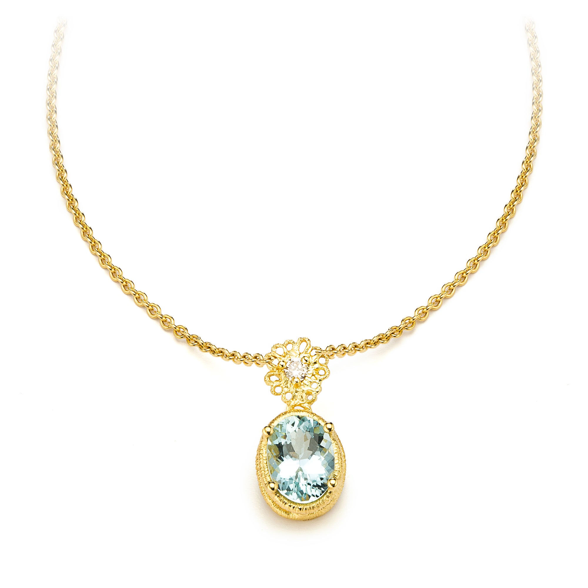 Collier "Theresa" in Gelbgold mit Aquamarin und Brillanten