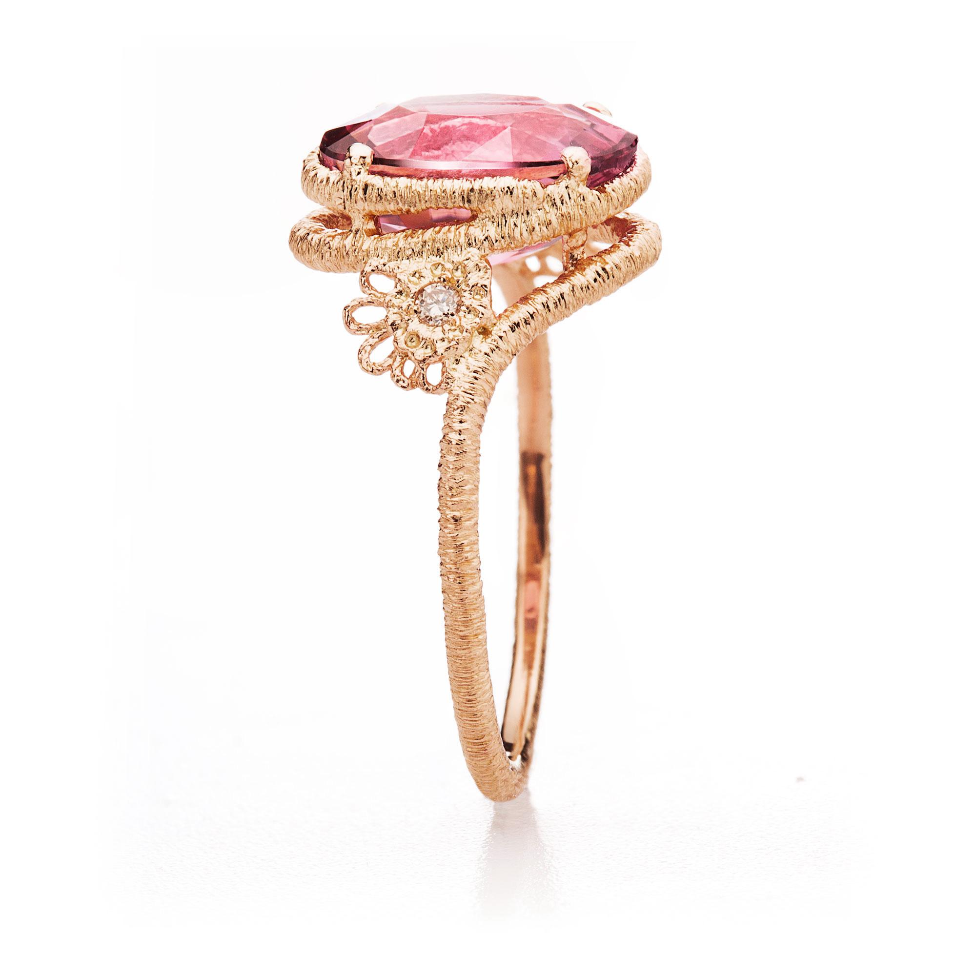 Ring "Theresa" in Roségold mit Pink Turmalin und Brillanten