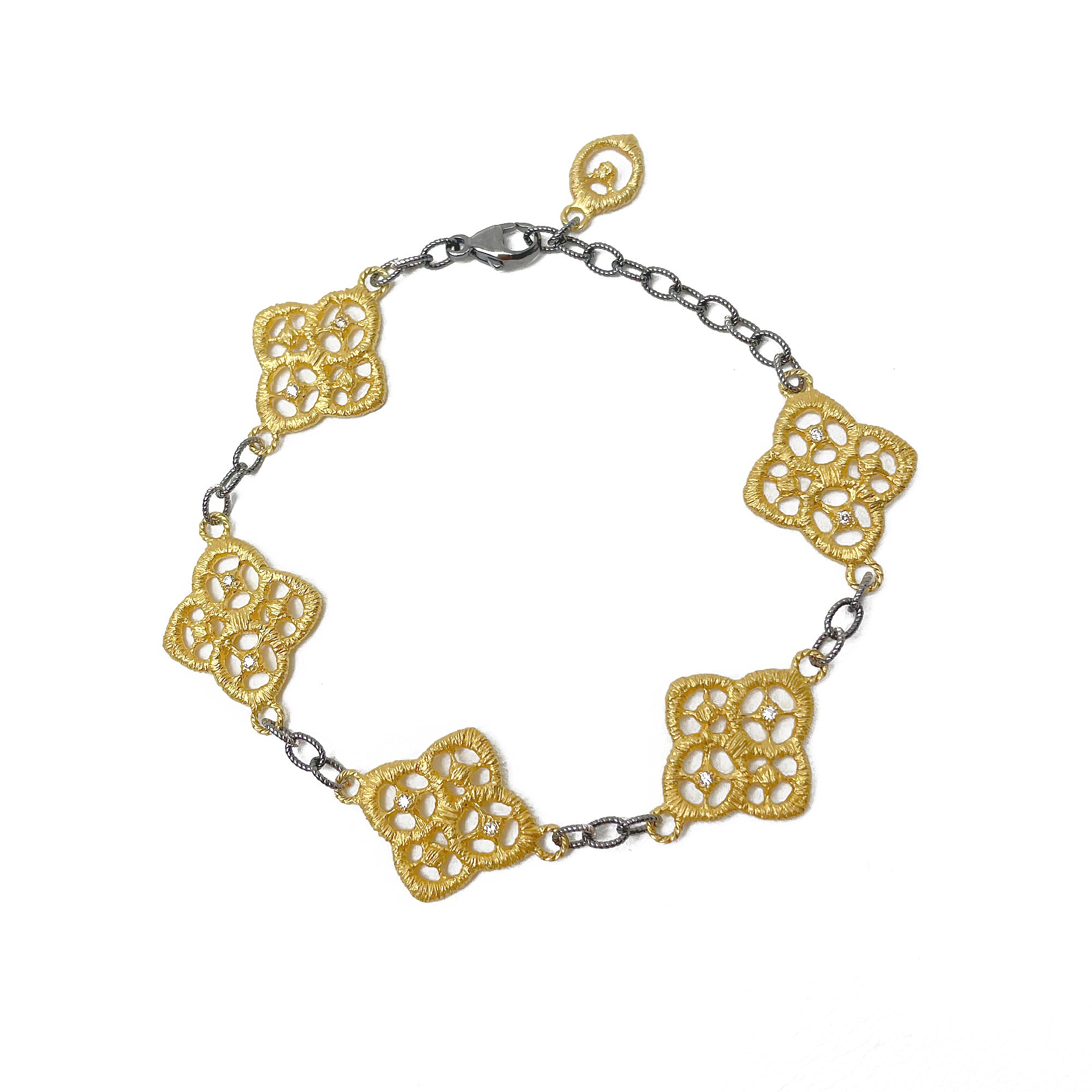 Armband "Chiara Vintage" in 750er Gelbgold mit schwarzrhodinierter Silberkette