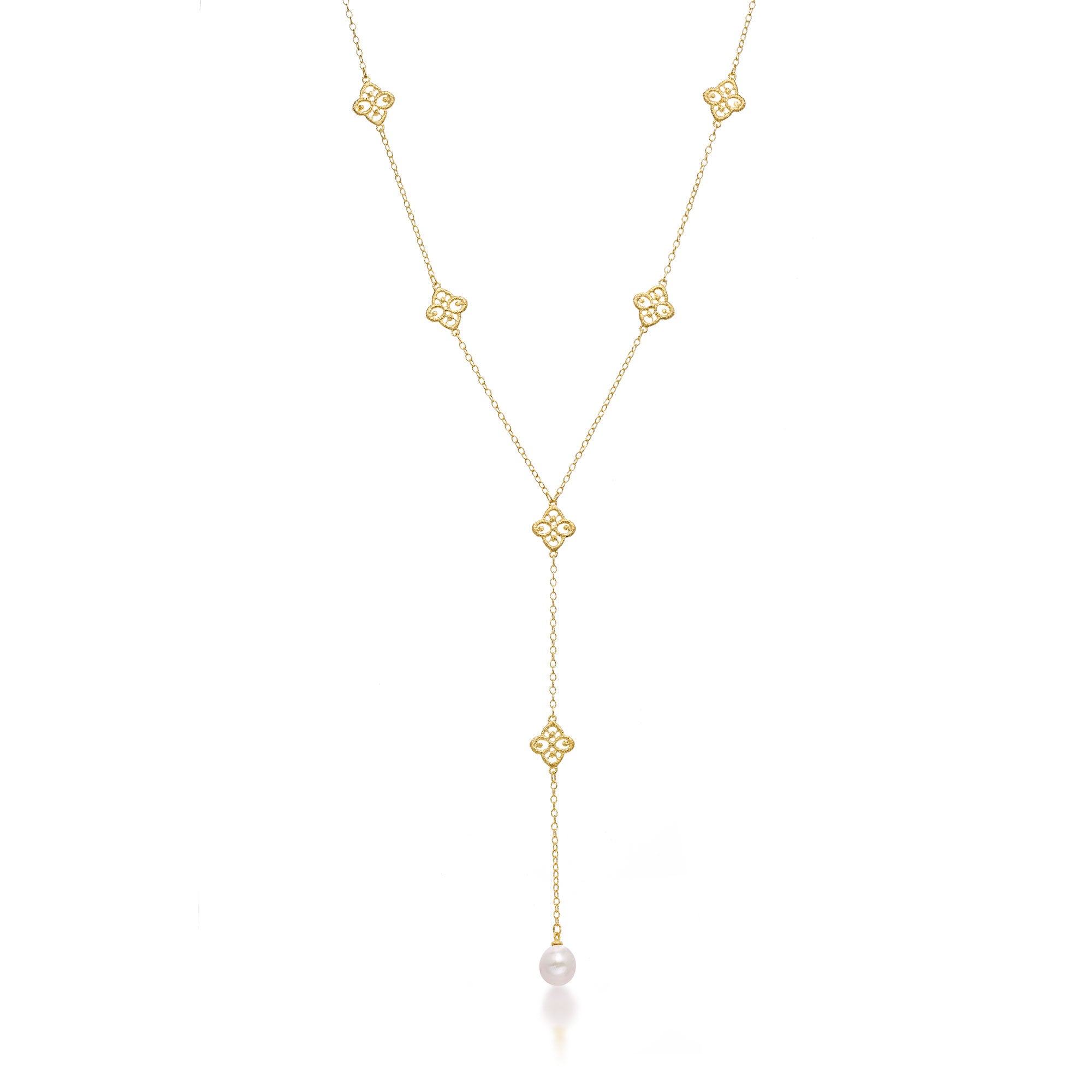 Casual Y-necklace "Chiara Pearl" in gold-plated silver with baroque pearl