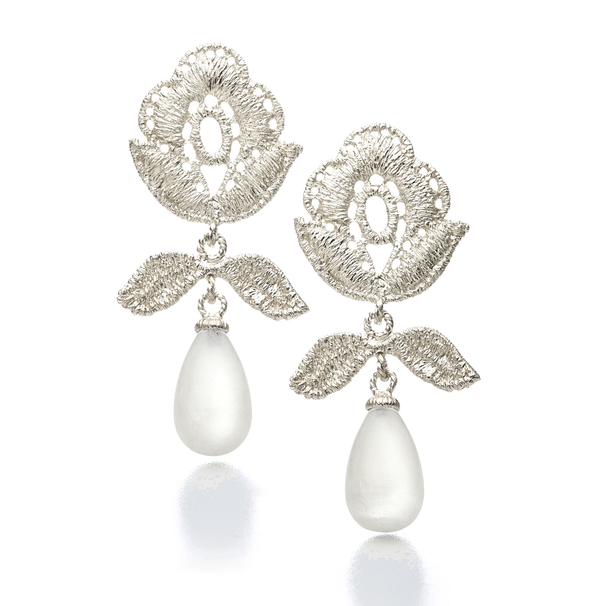 Ohrhänger "Wild Rose Drop" in Silber mit Perlmutt-Pampeln