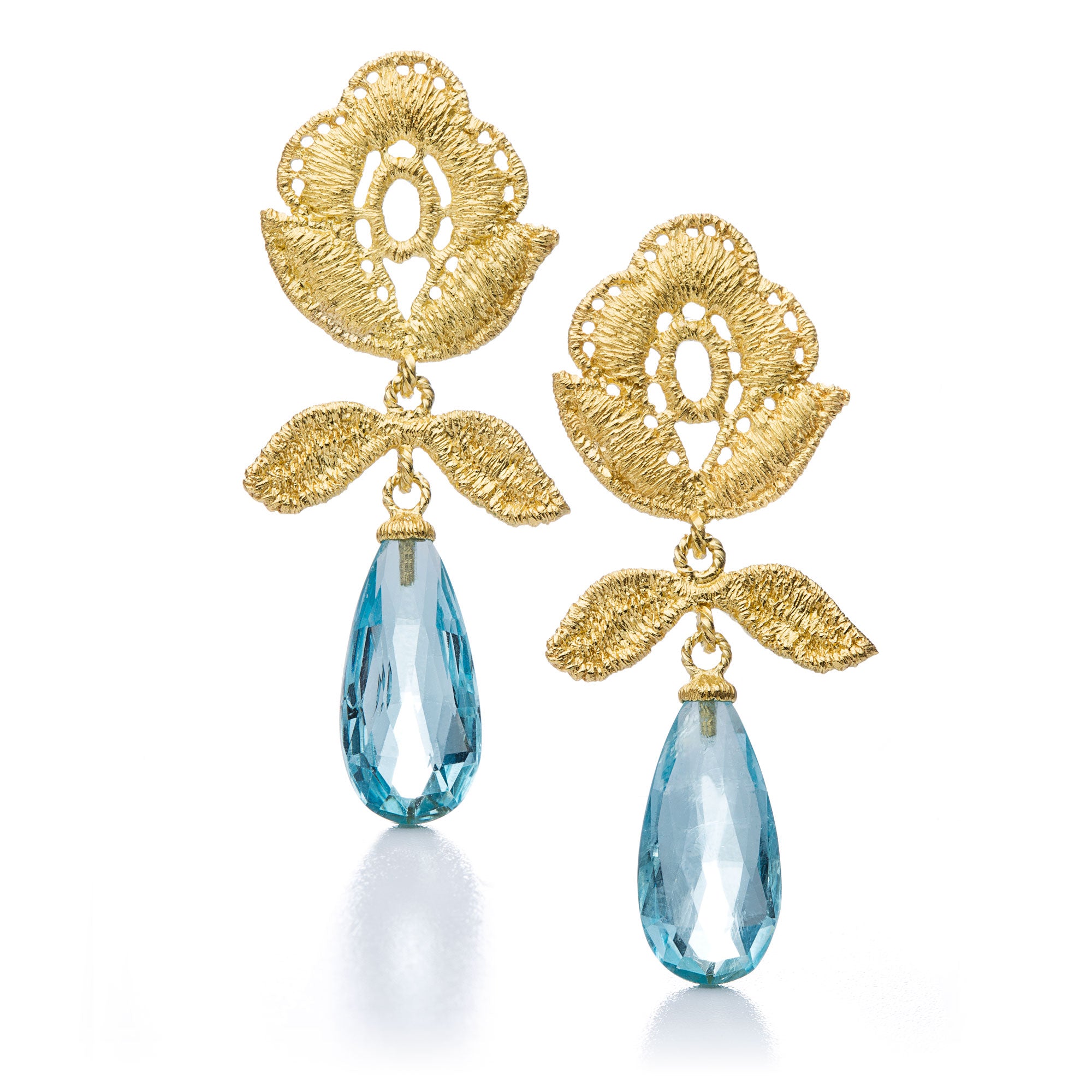 Ohrhänger "Wild Rose Drop" in Gelbgold mit Aquamarin-Pampeln