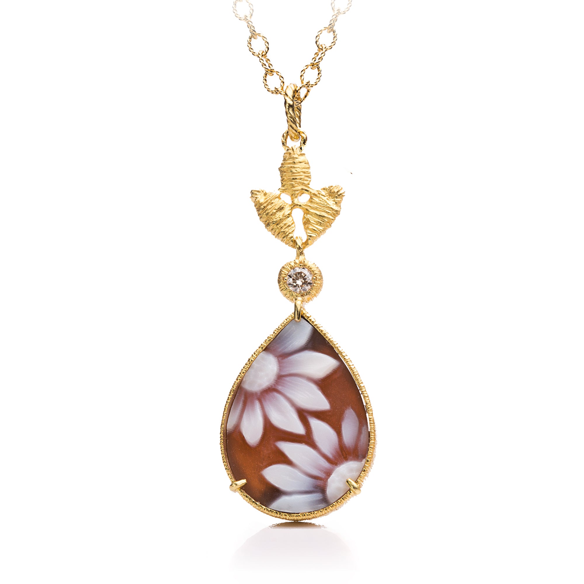 Anhänger "Cameo botanica" in Gelbgold mit Brillant
