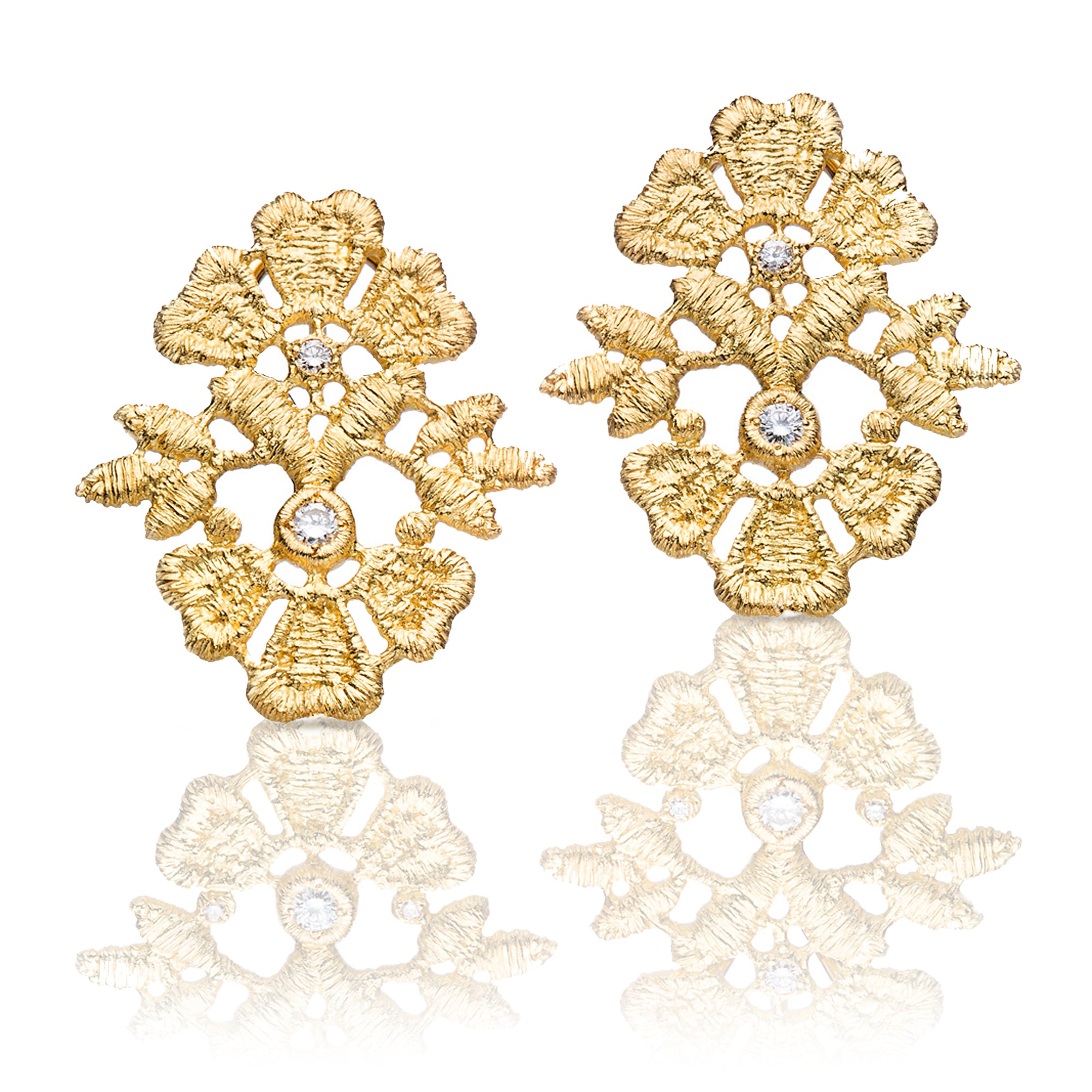 Ohrringe "Flower Garden" in Gelbgold mit Brillanten