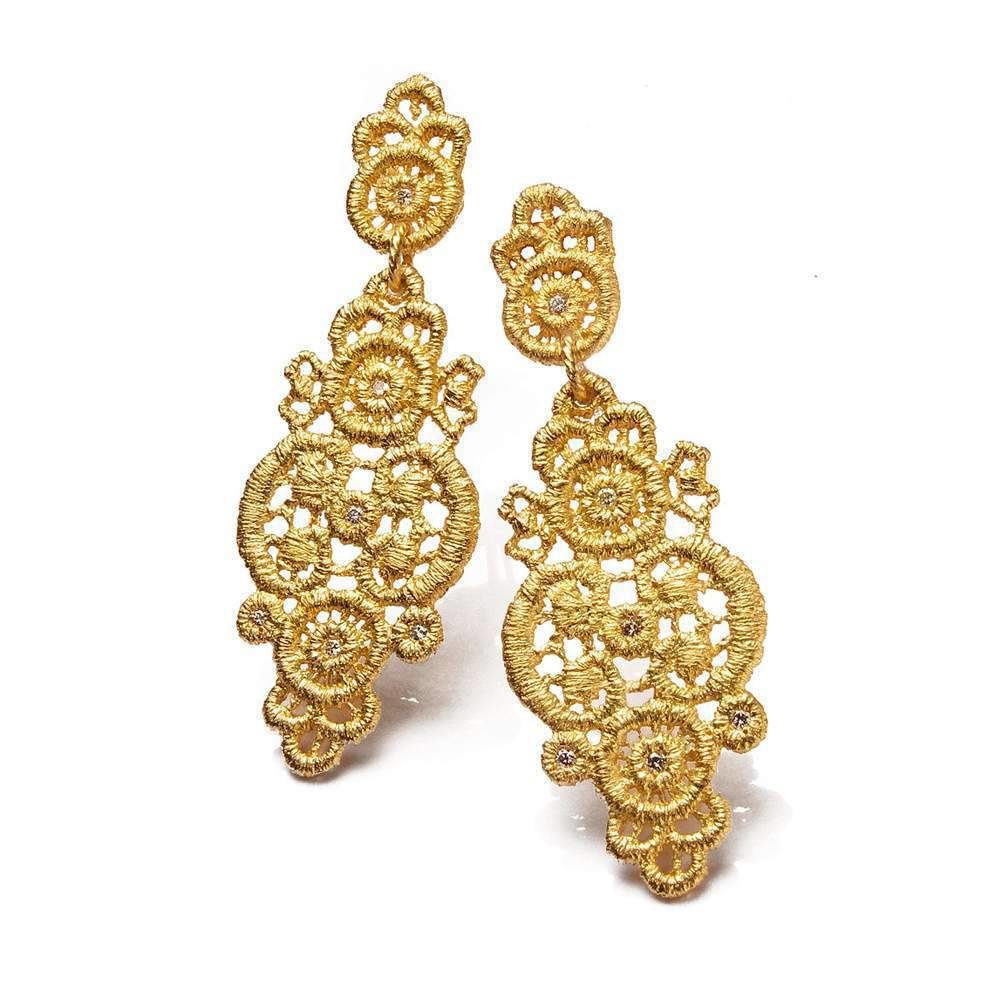 Pendant earrings "Turandot" in yellow gold with brilliant-cut diamonds
