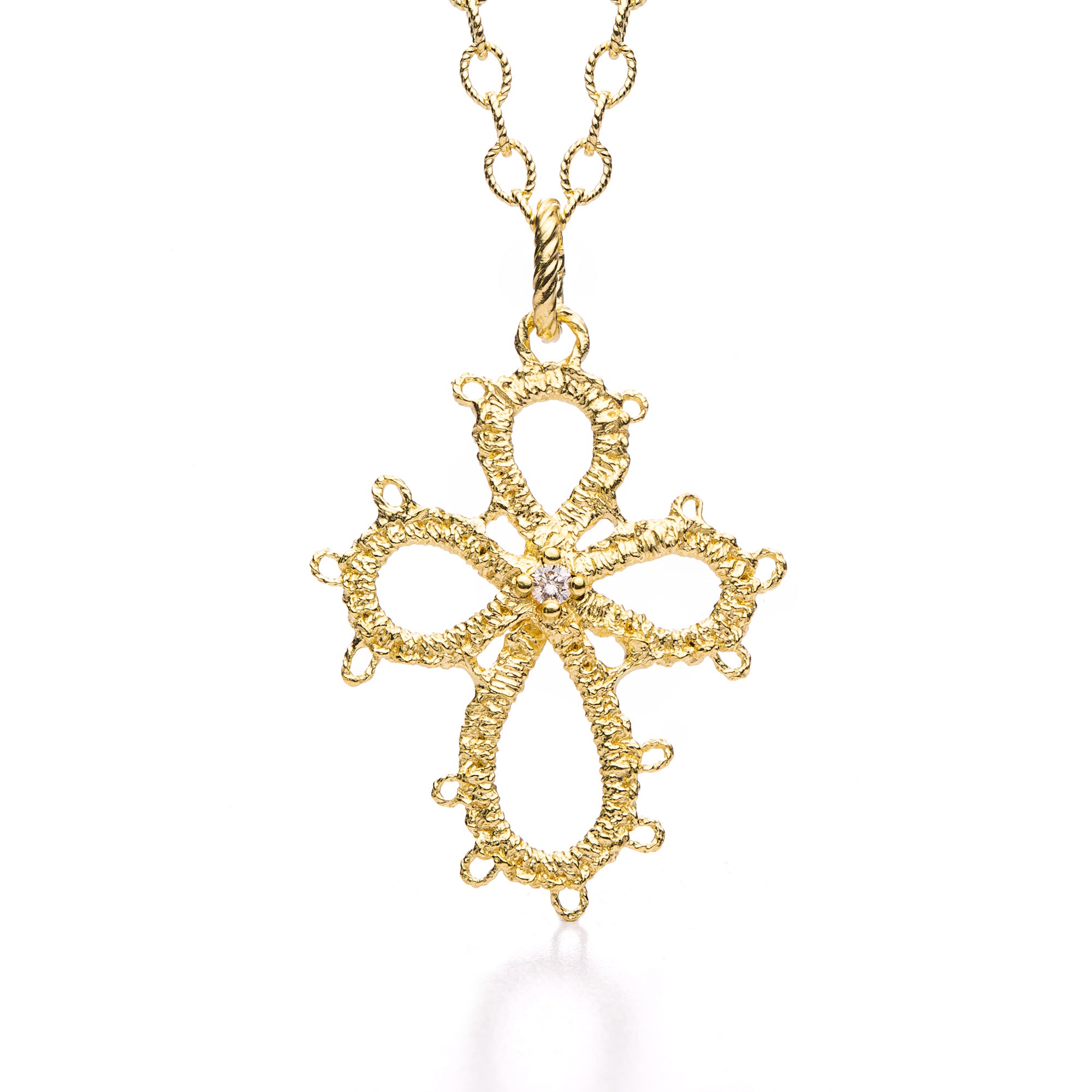 Anhänger "Soul Cross" in vergoldetem Silber mit Brillant