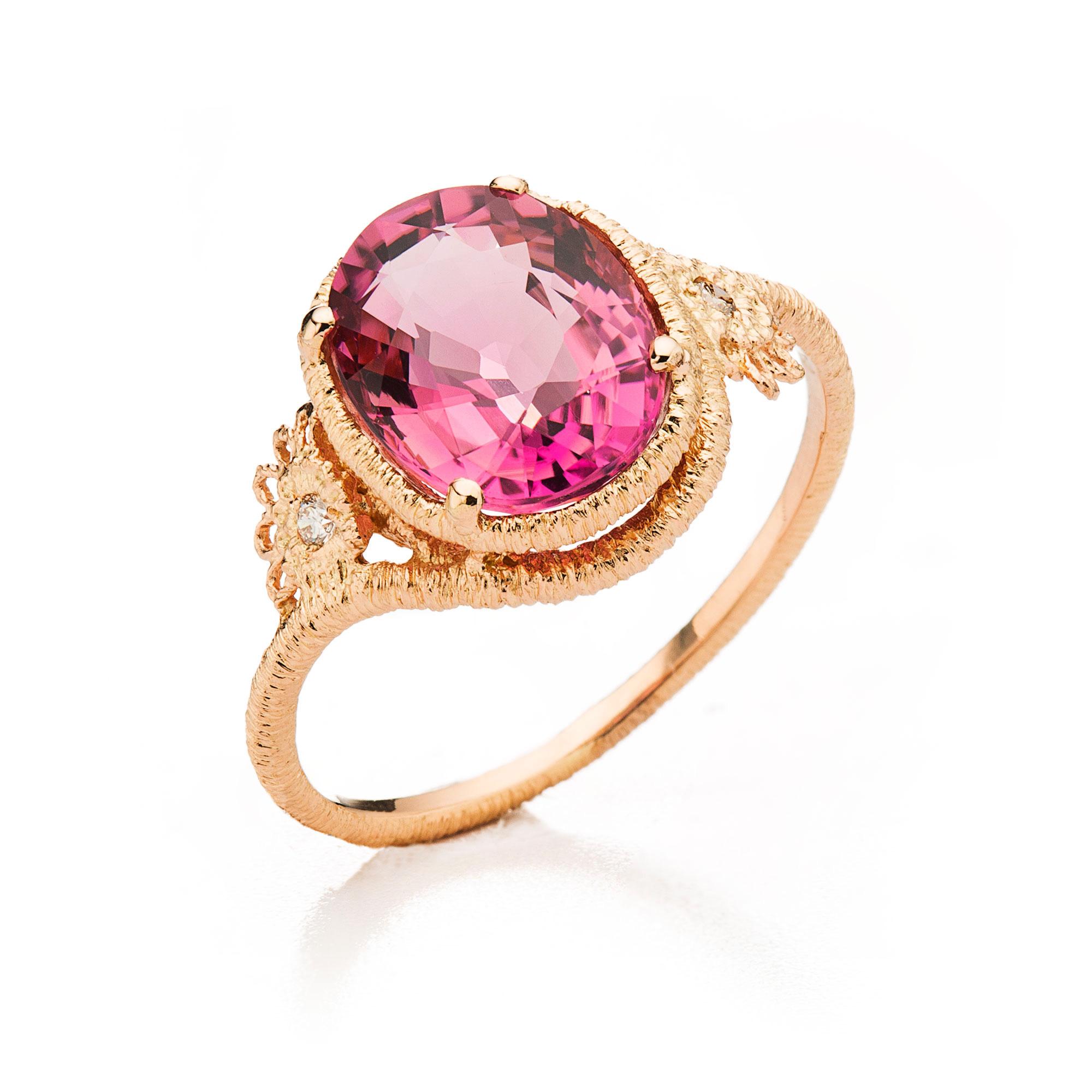 Ring "Theresa" in Roségold mit Pink Turmalin und Brillanten
