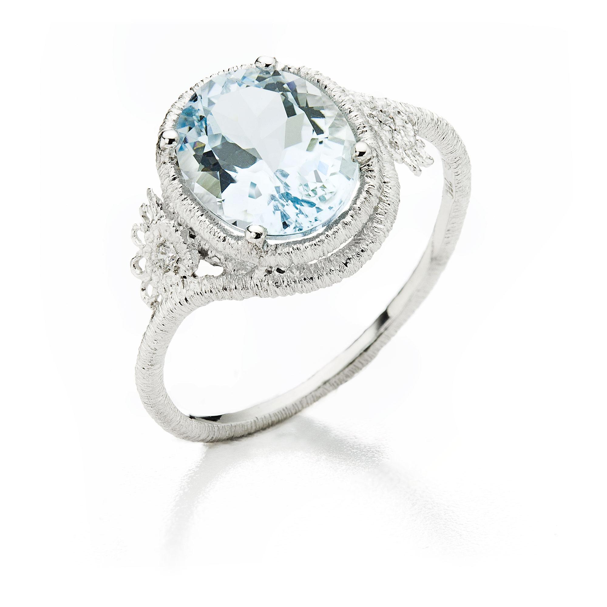 Ring "Theresa" in Weißgold mit Aquamarin und Brillanten
