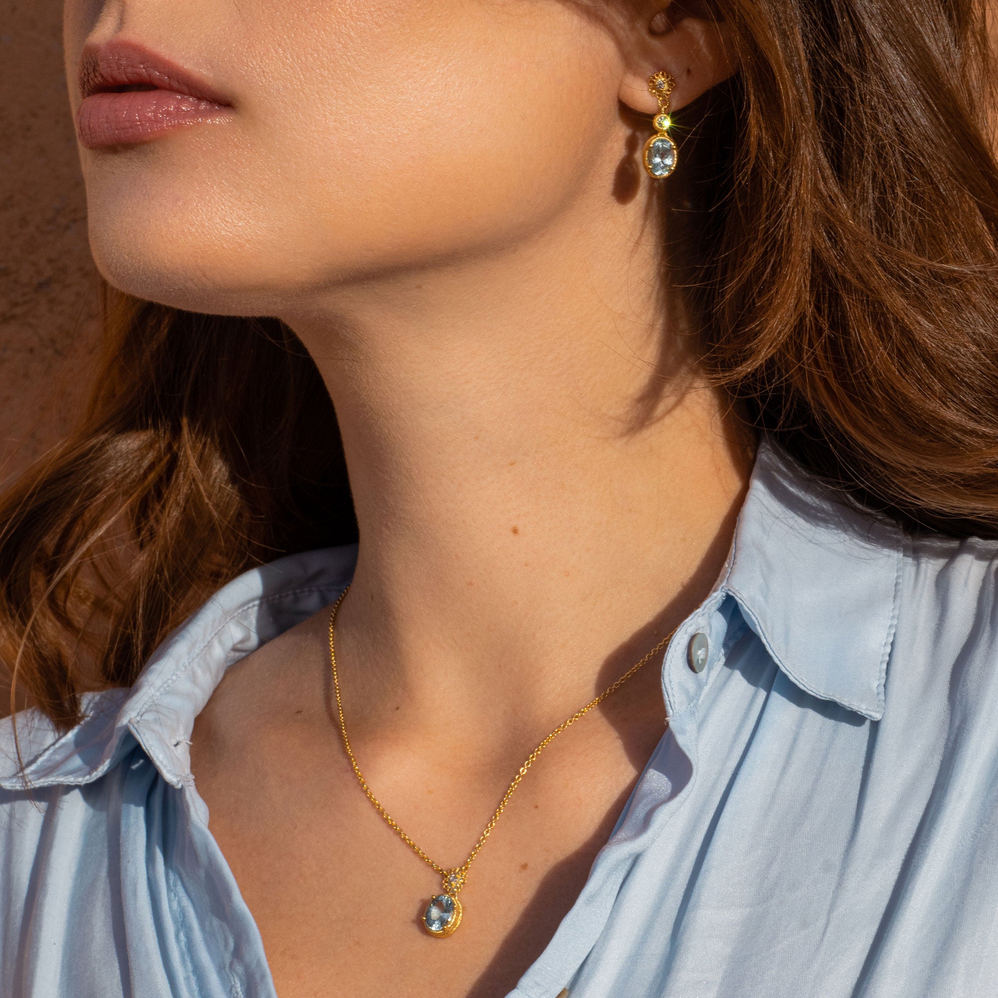 Collier "Theresa" in Weißgold mit Aquamarin und Brillanten