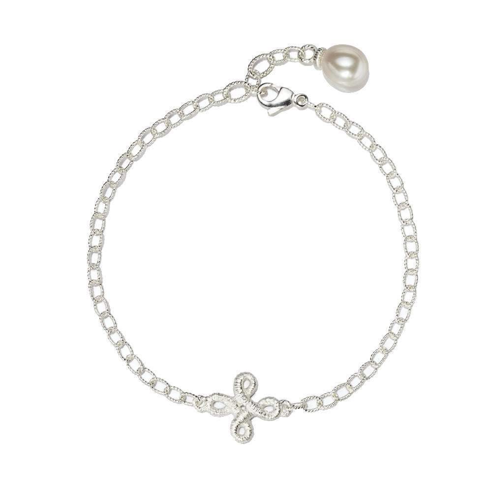 Brautschmuck Armband "Pique Dame" in Silber mit Perle. Exklusiver Spitzenschmuck, Hochzeitsschmuck für den schönsten Tag des Lebens.